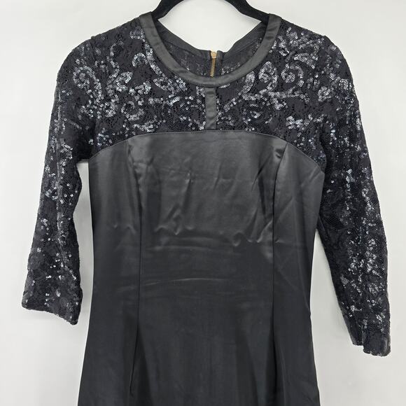 Frankie Morello Gala-Ready Glam Black Satin Sequin Lace Sheath Pencil Dress 40 - Picture 2 of 11